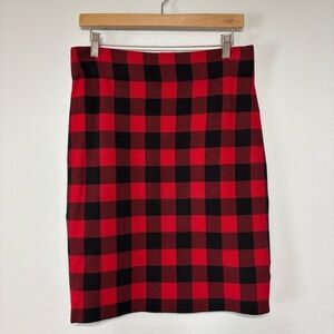 Chaps Winter Red/Black Buffalo Plaid Knit Pull On Knee Length Skirt Size M